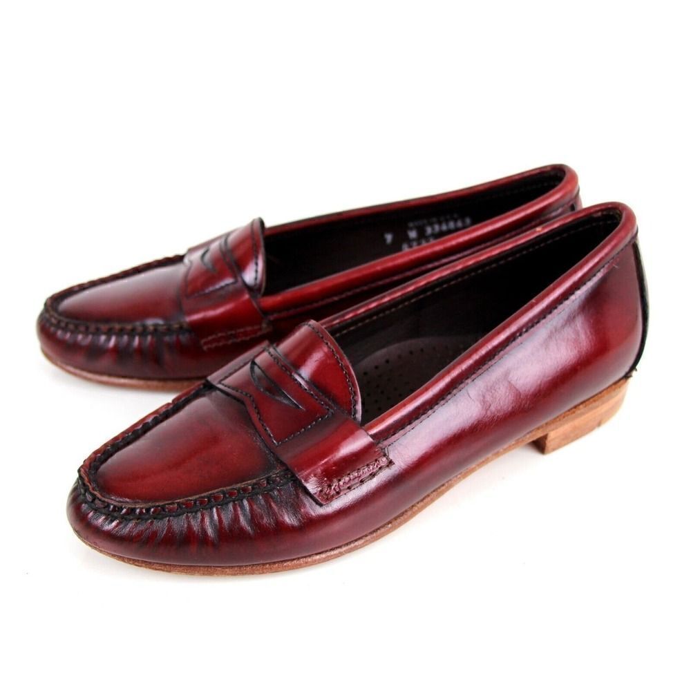 Nordstrom DARK RED GENUINE LEATHER LOAFER FLATS ROUND TOE SLIP ON SHOES Sz 7 W - Picture 2 of 11
